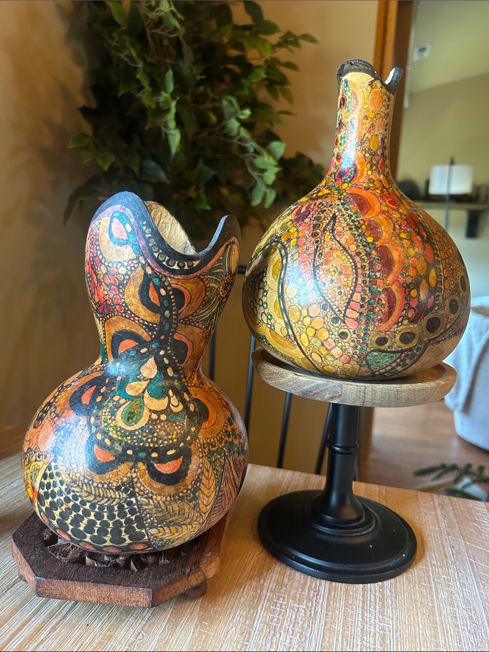 2 Hand Crafted Gourd Vase Table Decor.